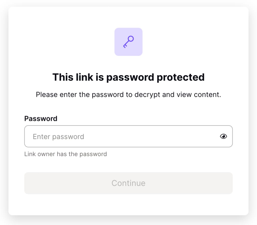 Zone pour saisir le mot de passe du lien de partage de fichier dans Proton Drive