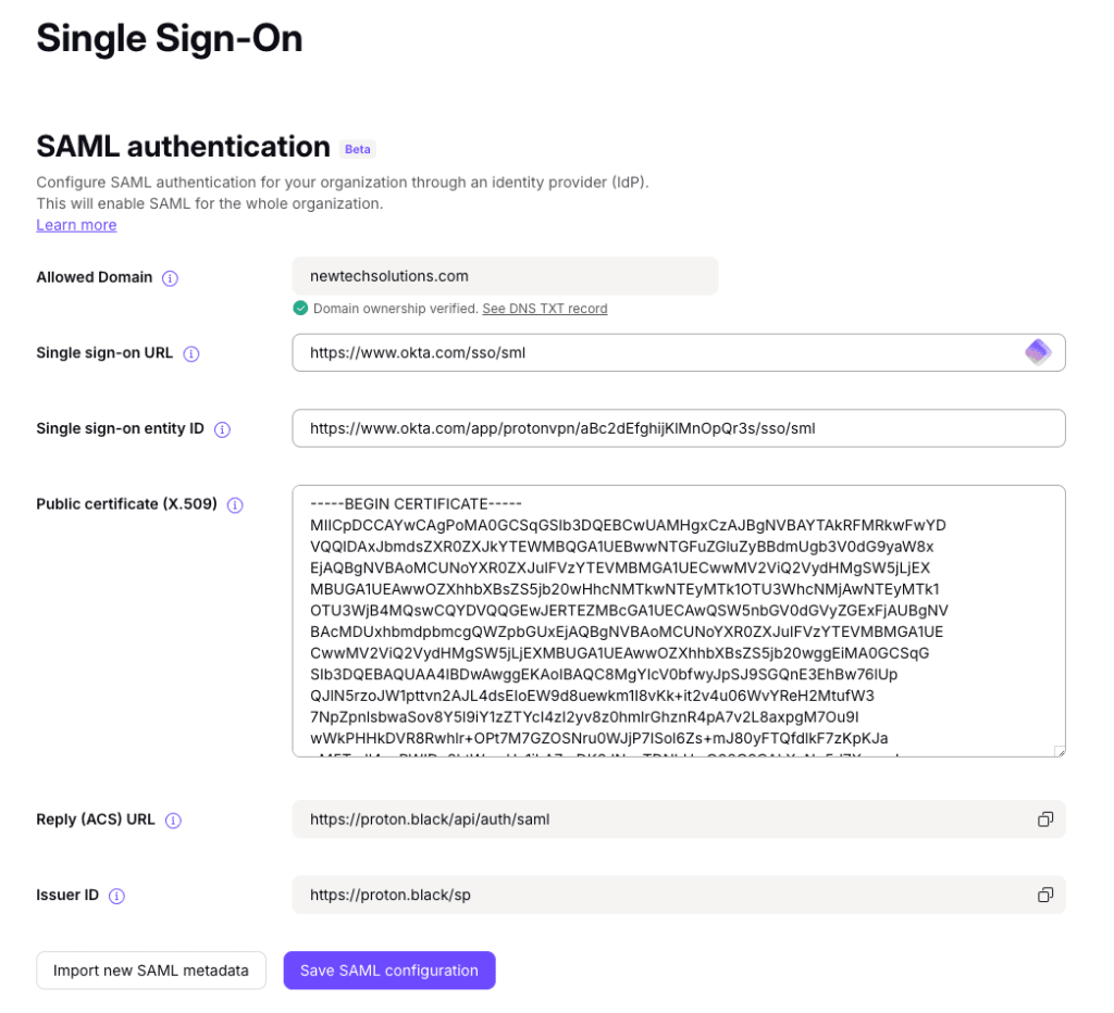 Overview of SAML settings