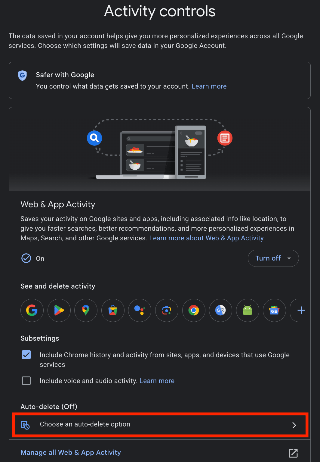 Google Web & App Activity auto-delete