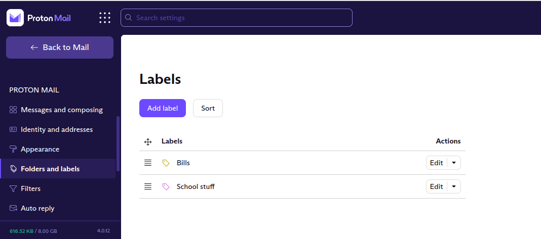 protonmail labels