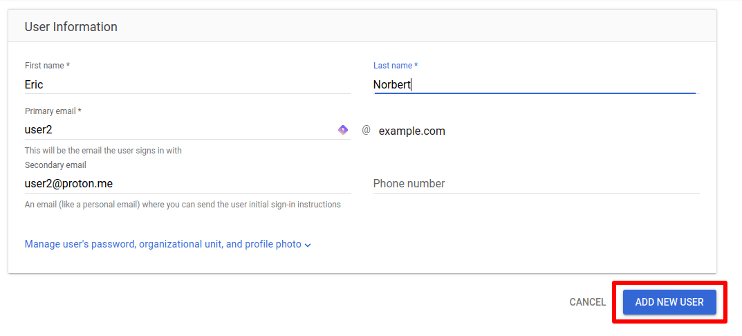 Enter the user's details