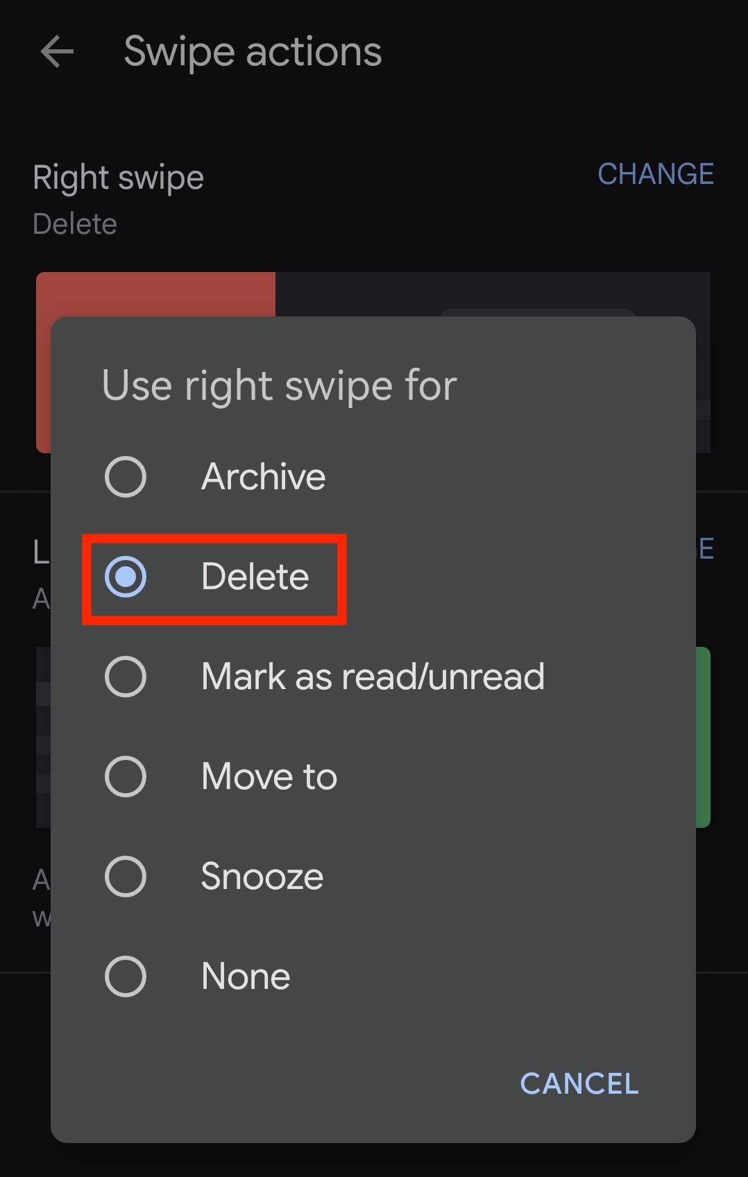 How to send Gmail to the bin with a right swipe on the Gmail Android app