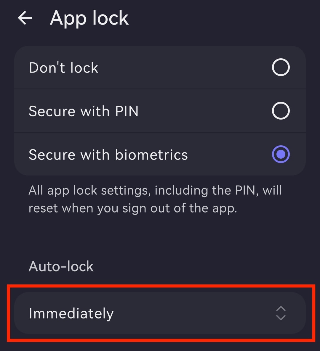 The Proton Mail Android app highlights the timer under the Auto-lock entry