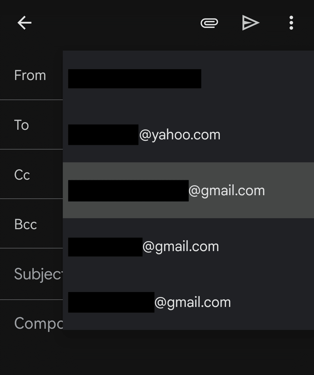 The Gmail From field on Android