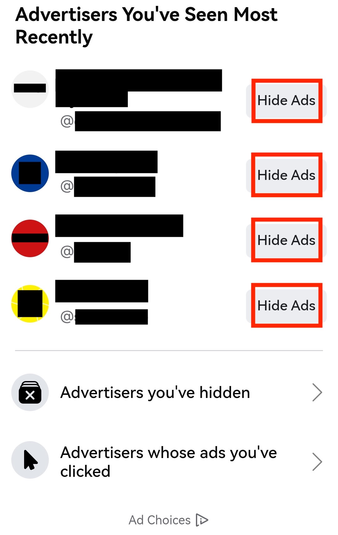 How to hide ads from recent advertisers on Meta apps