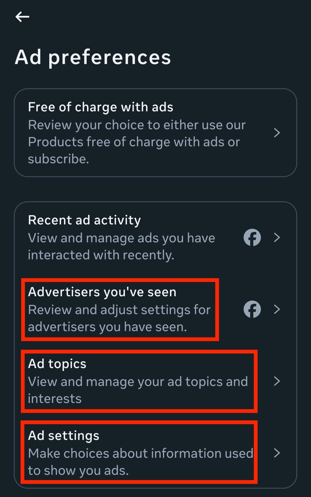 How to access Meta ad preferences