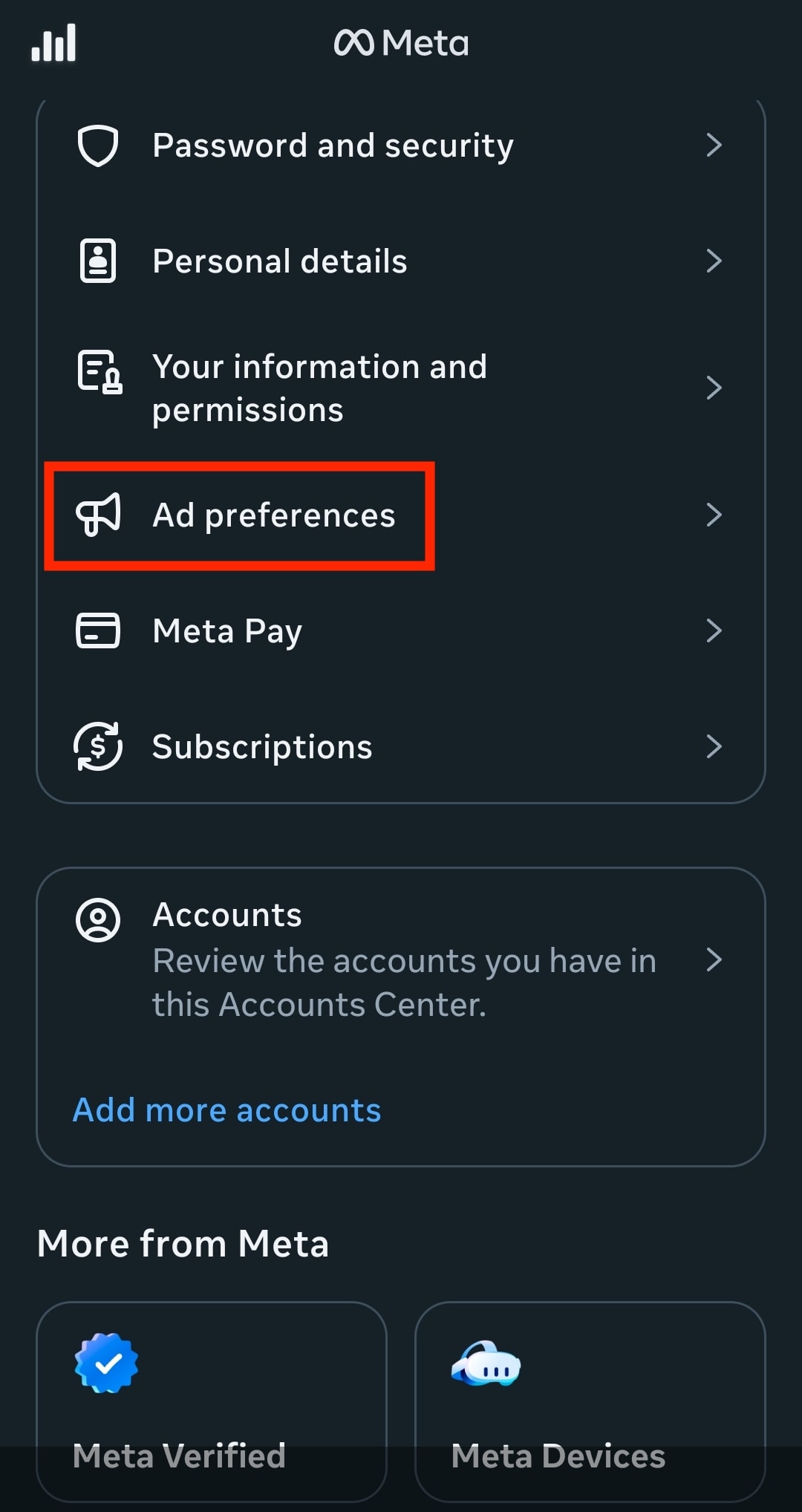 How to access Meta ad preferences