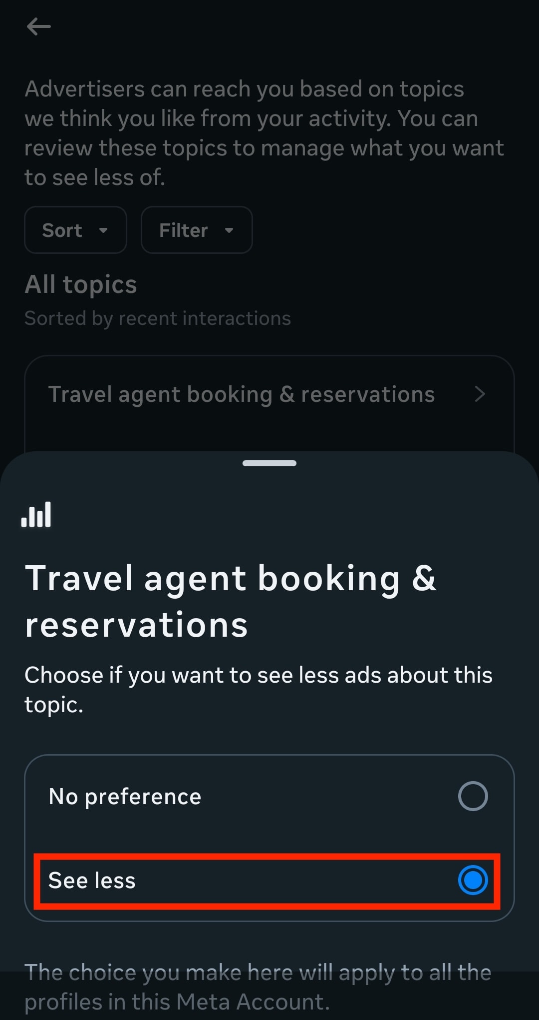 How to see less of personalized ads on a specific topic on Meta apps