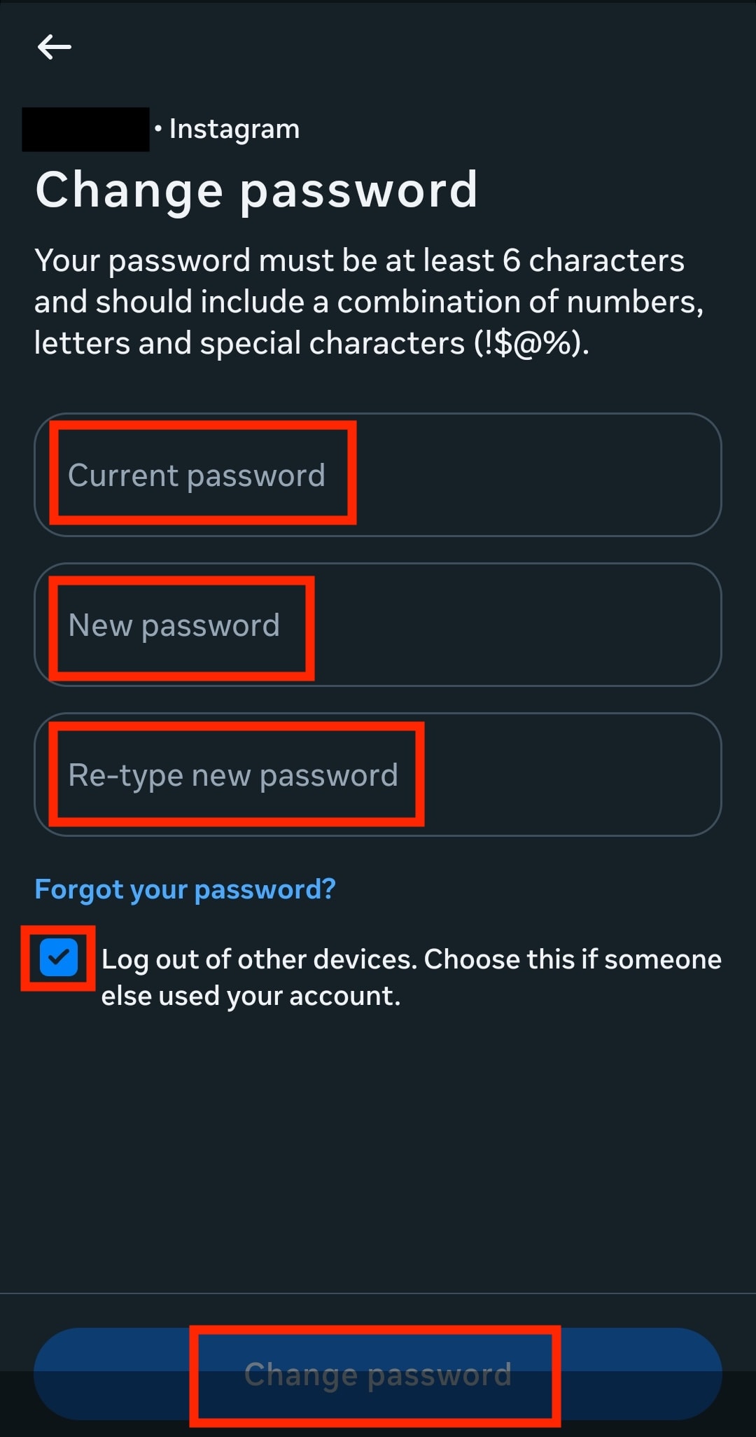 How to change your Instagram password