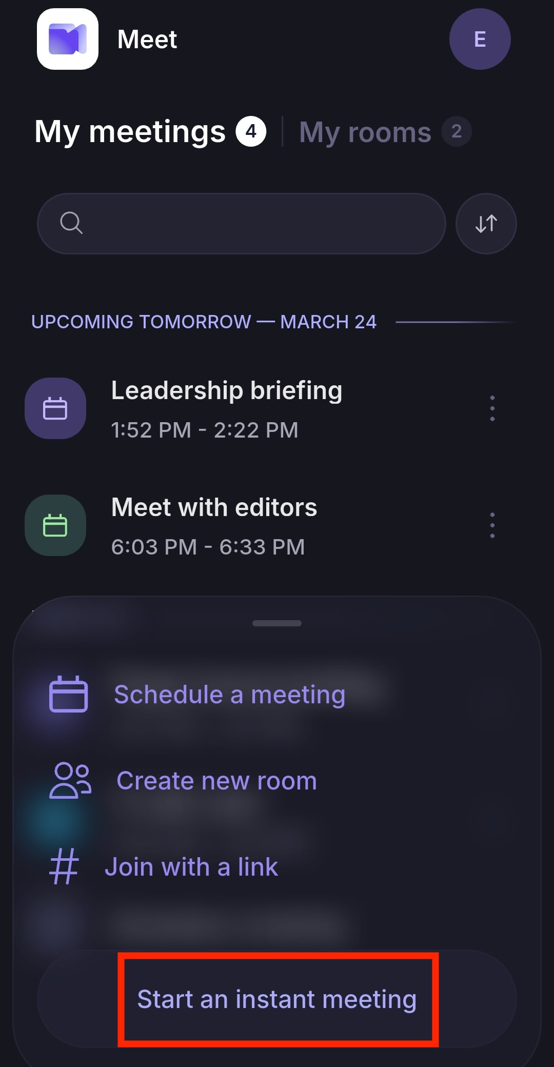 Start an instant meeting using the Proton Meet mobile app for Android and iOS