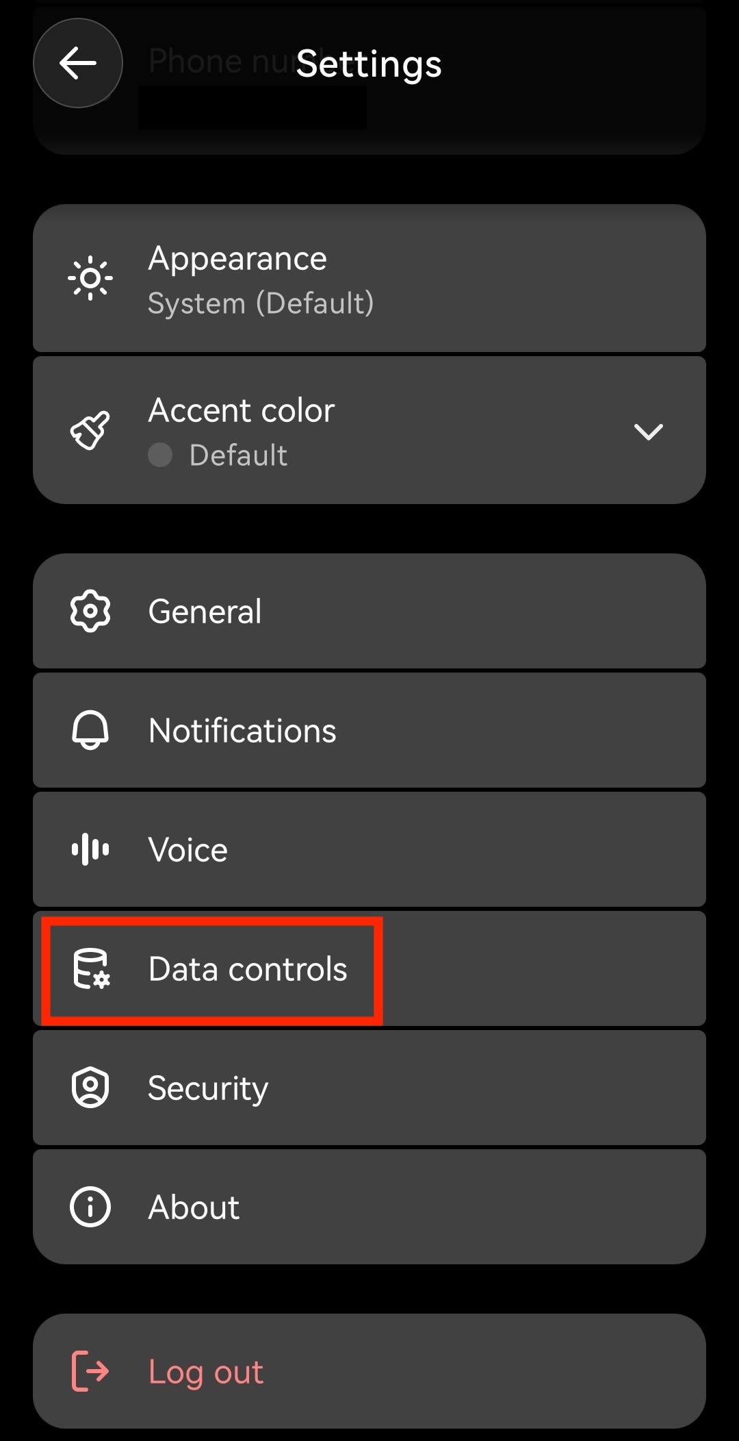 La aplicación móvil de ChatGPT resalta el ajuste "Controles de datos"