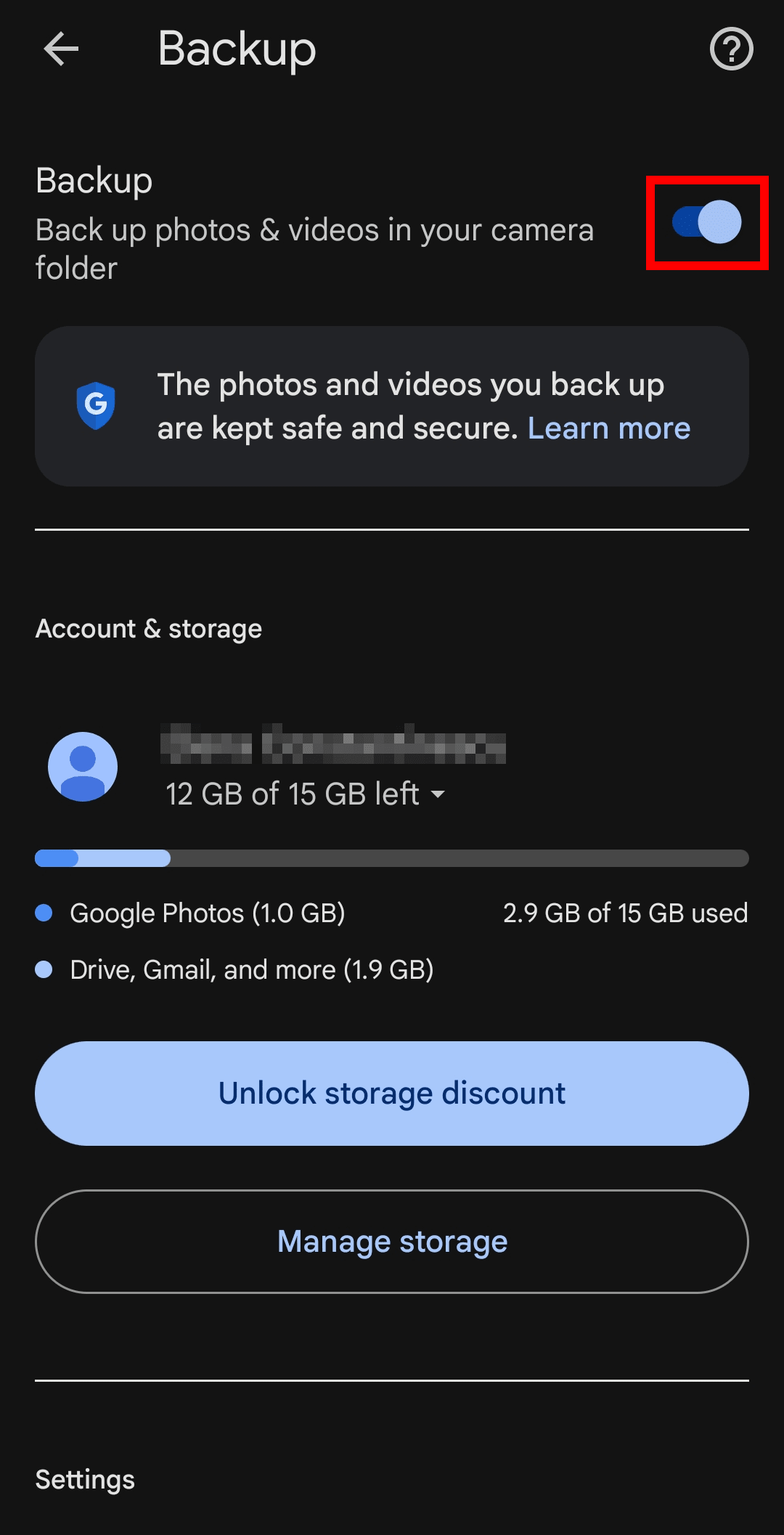 Google Photos shows how to disable backup