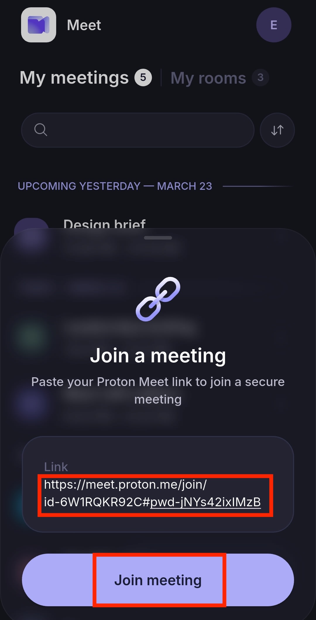Join a meeting via link using the Proton Meet mobile app for Android and iOS