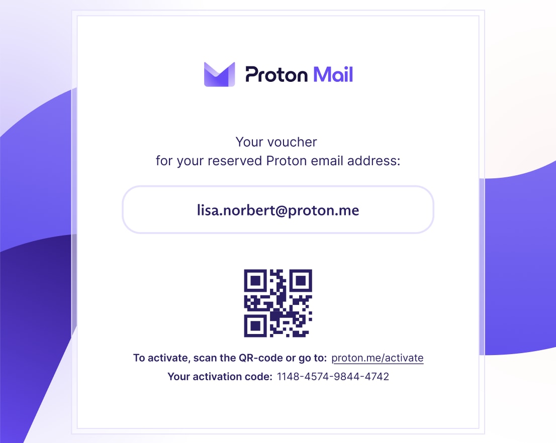 An example of a voucher necessary for activating your child's reserved Proton Mail address