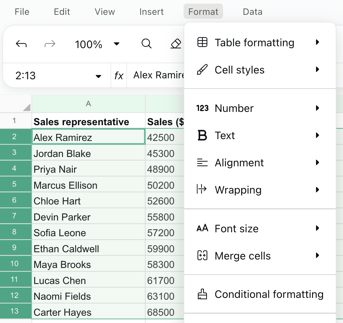 How to use conditional formatting in Proton Sheets