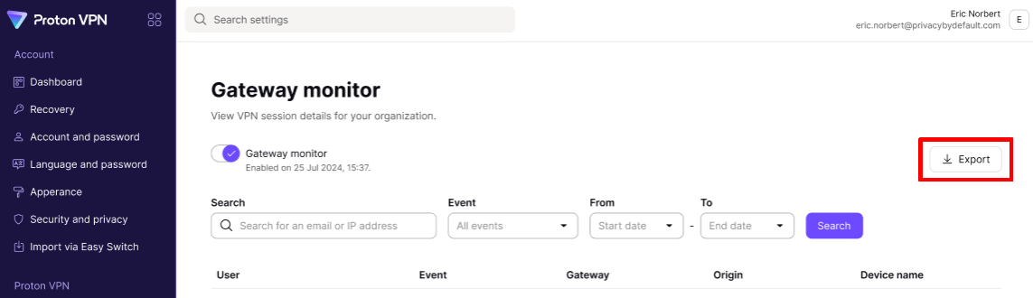 Export your connection logs