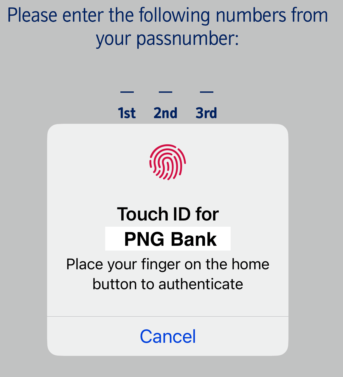 Invitation à accéder à une application bancaire sur l'iPhone en utilisant Touch ID pour l'A2F