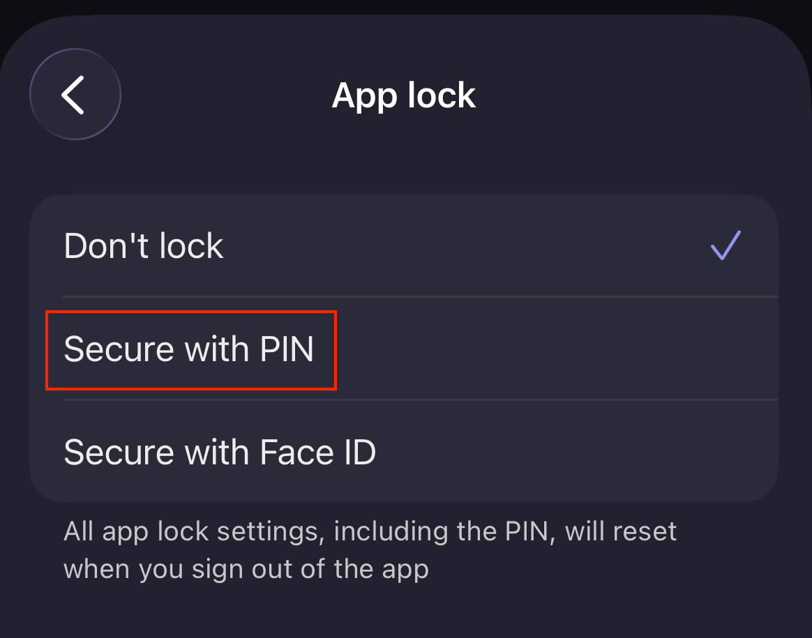 The Proton Mail iOS app highlights the Secure with PIN entry