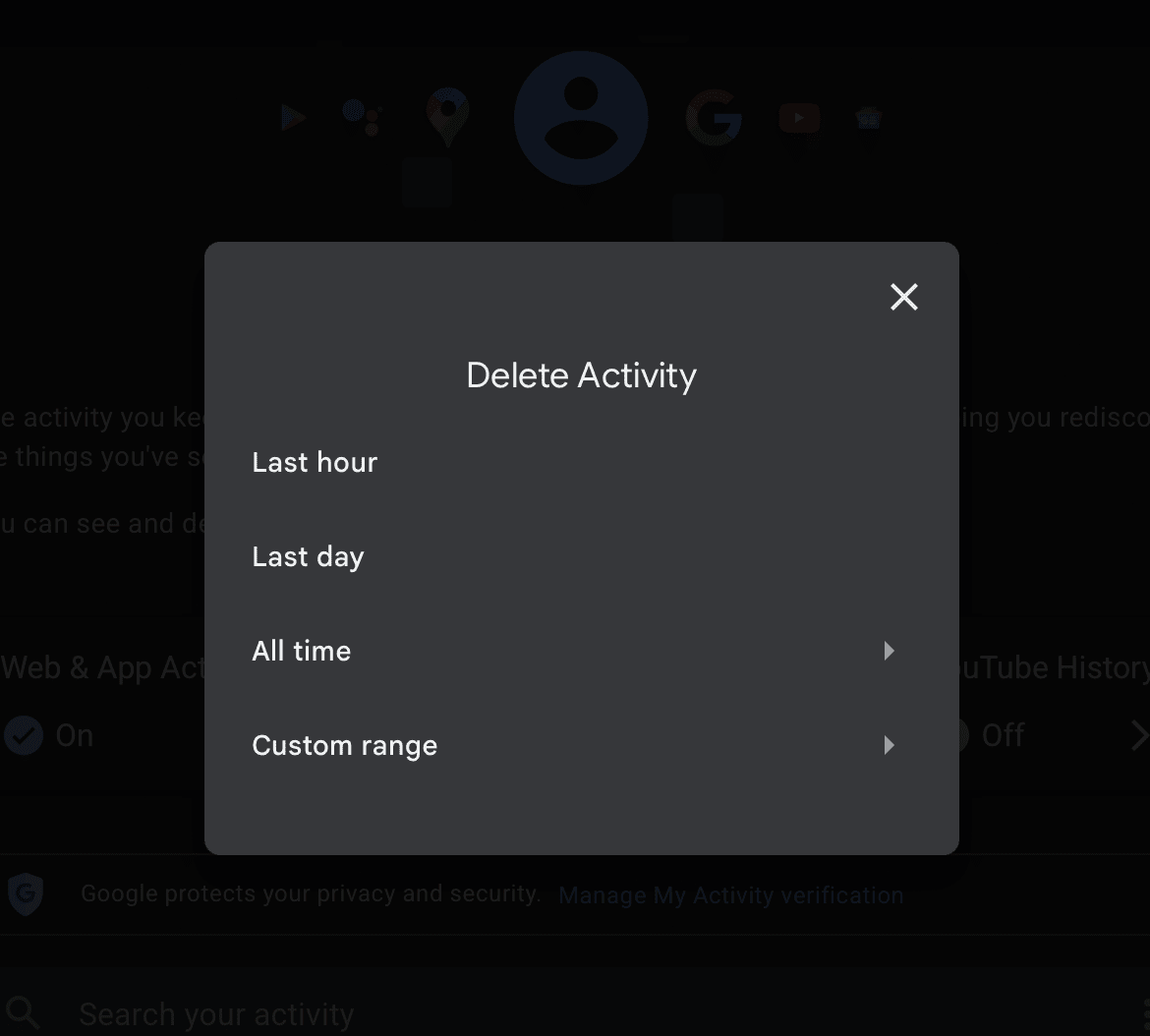 Google delete activity