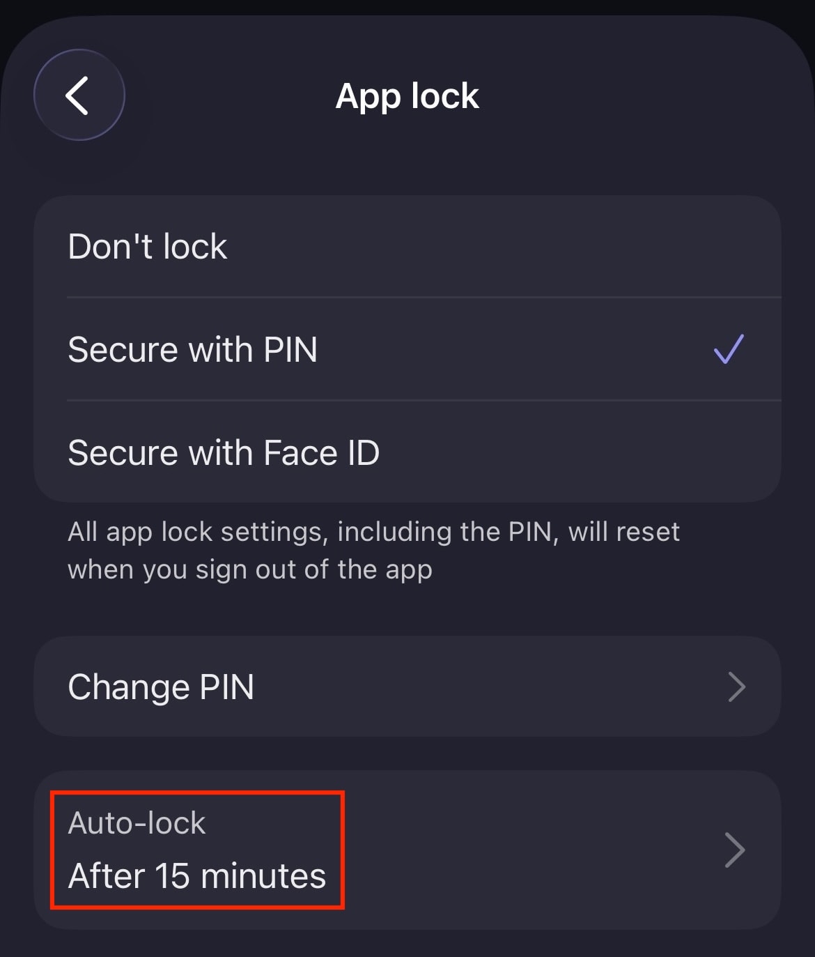 The Proton Mail iOS app highlights the Auto-lock entry