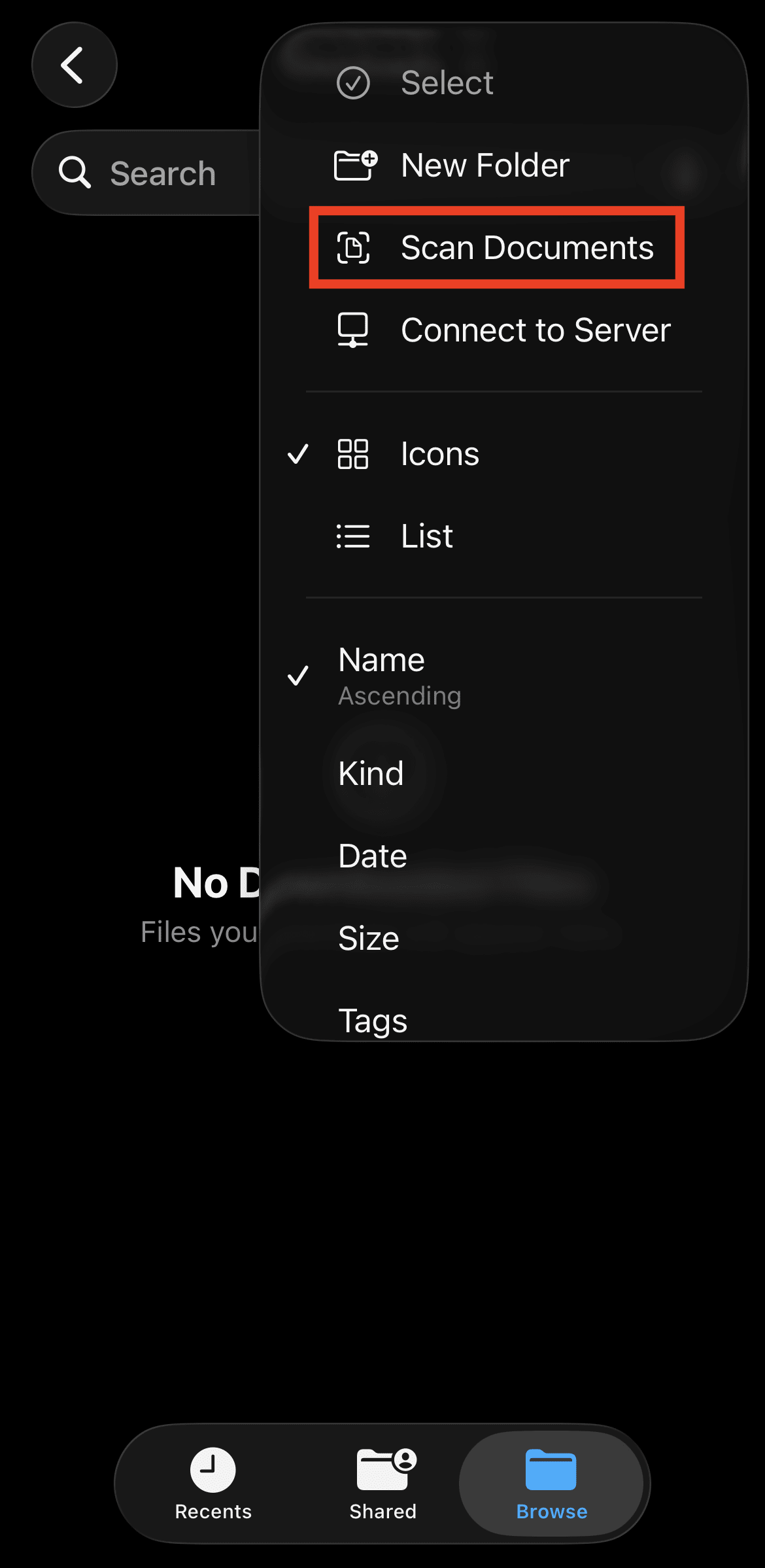 How to scan a document on iPhone using the Files app