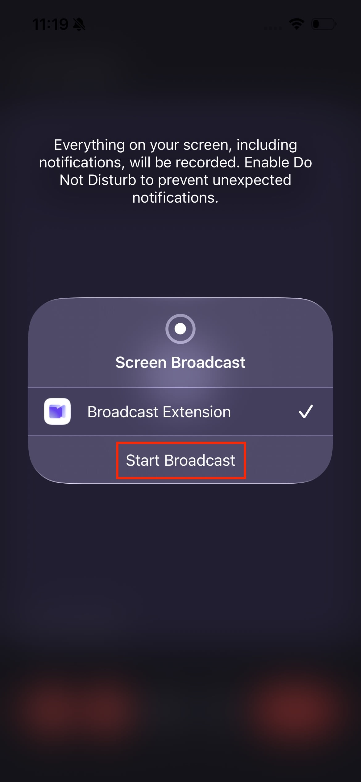 Start broadcasting when sharing your screen using the Proton Meet iOS app