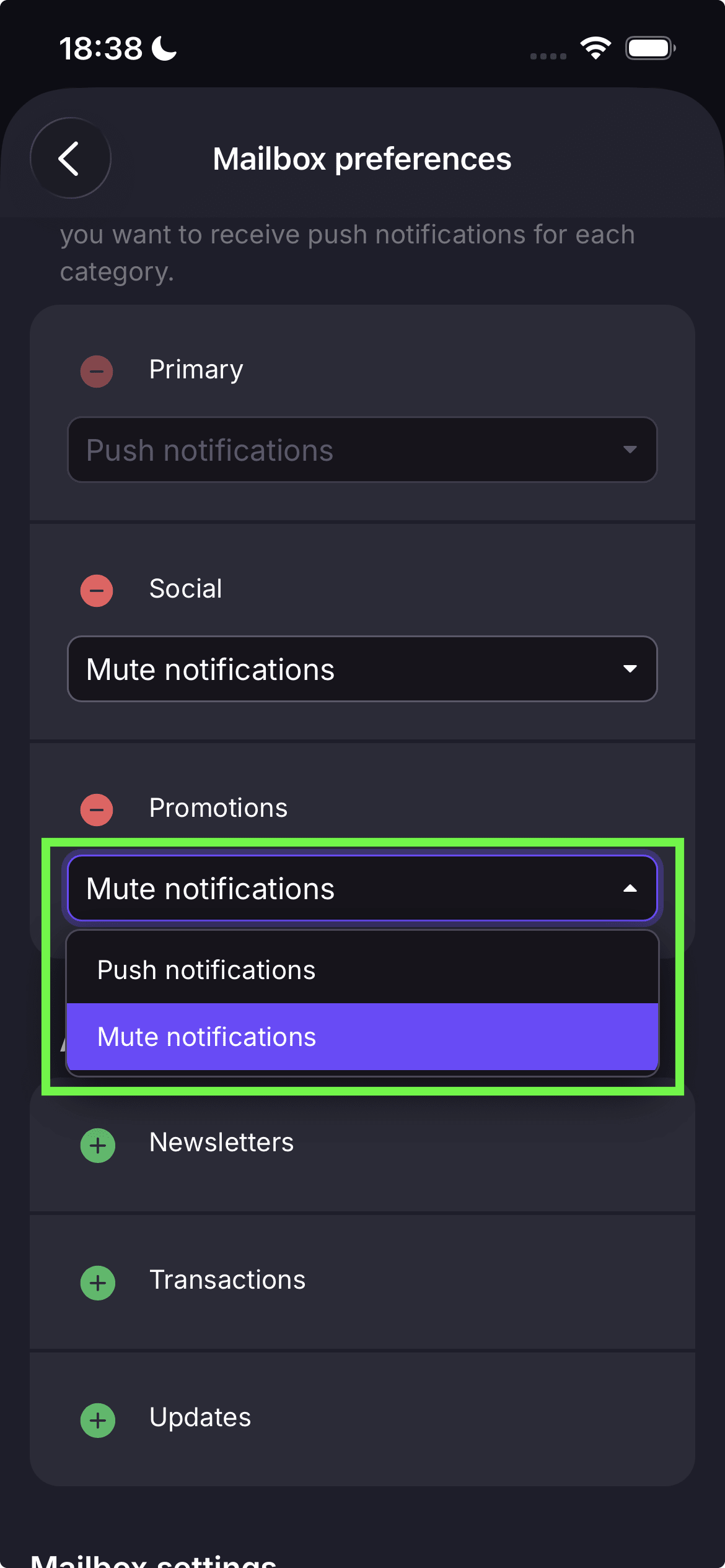 Proton Mail categories