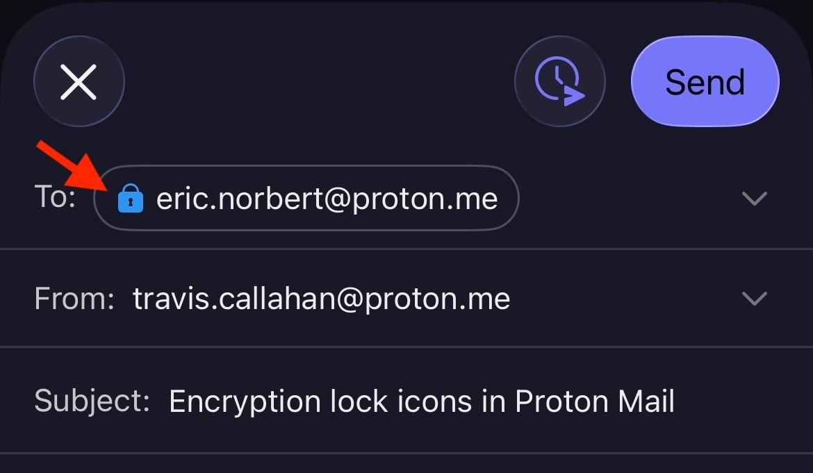 The Proton Mail mobile app shows the encryption lock icon