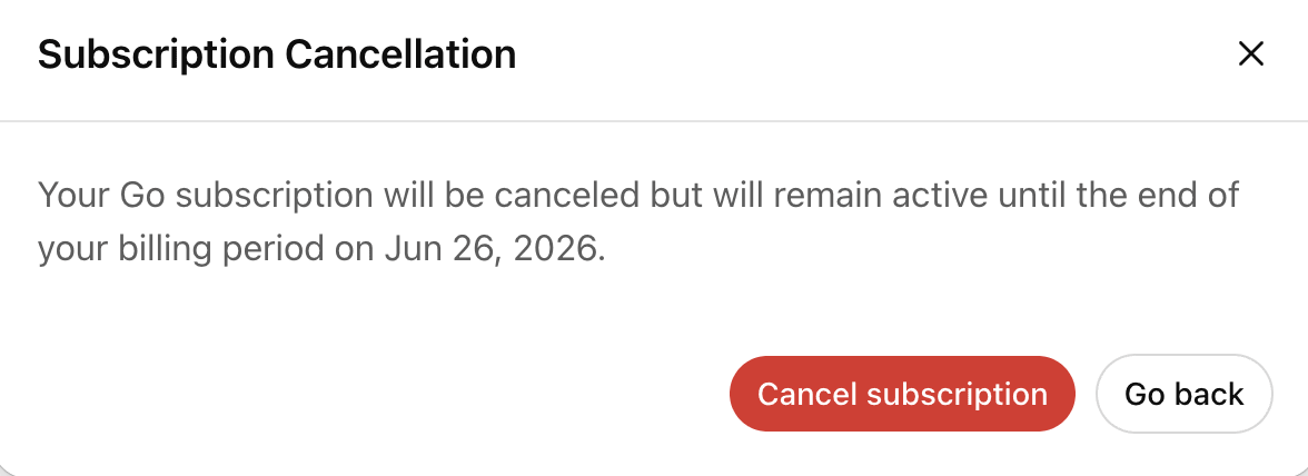 ChatGPT subscription cancellation screen