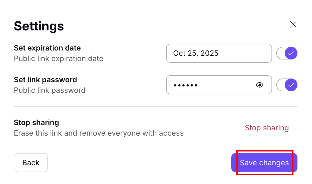 How to set a password and expiry date in Proton Sheets