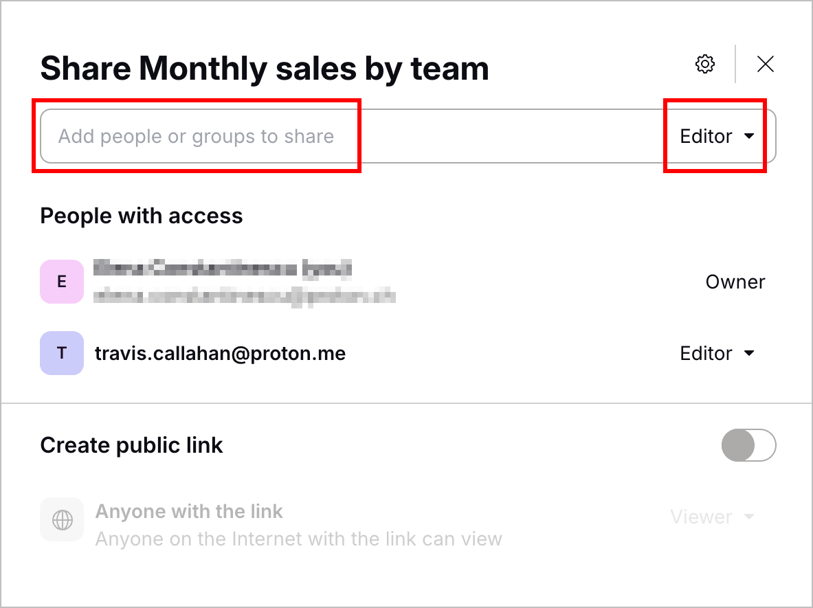 How to share a spreadsheet via email in Proton Sheets