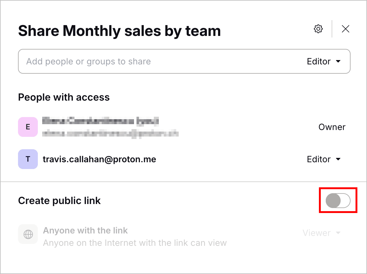 How to create a public link in Proton Sheets
