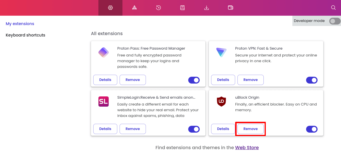 How to remove browser extensions on Brave (desktop)
