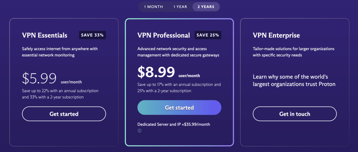 Proton VPN for business plans