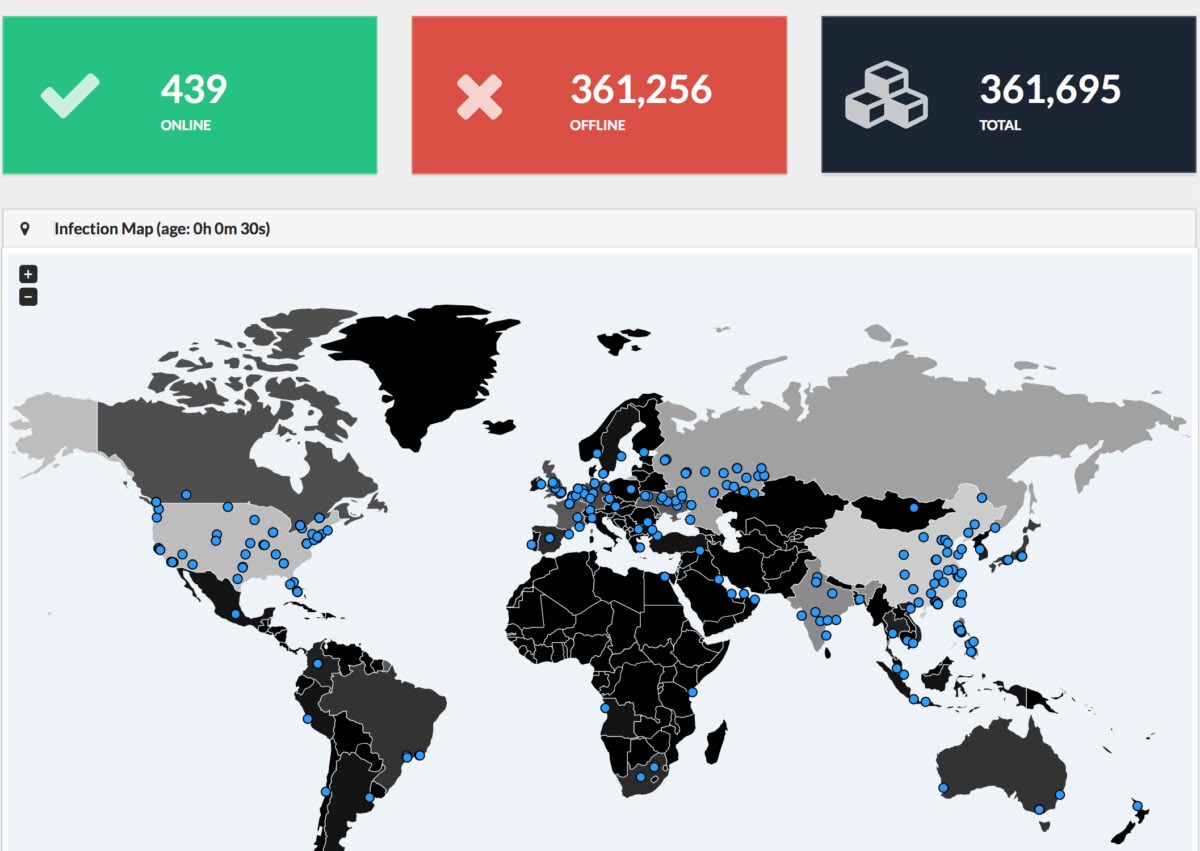 wannacry ransomware infection map