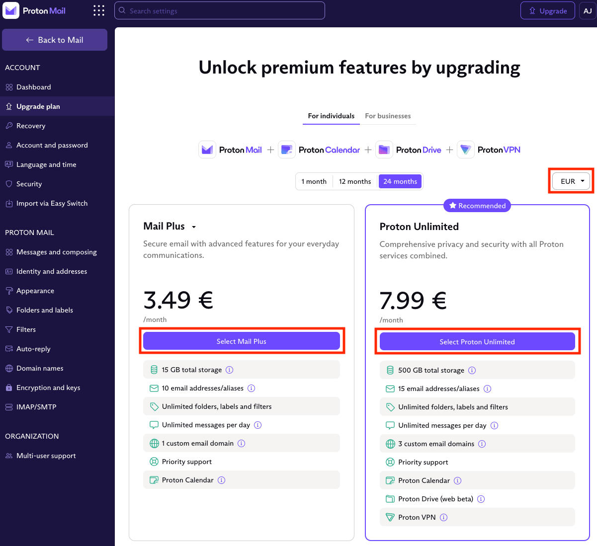 Change currency option in the Dashboard