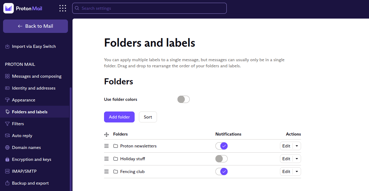 folders menu