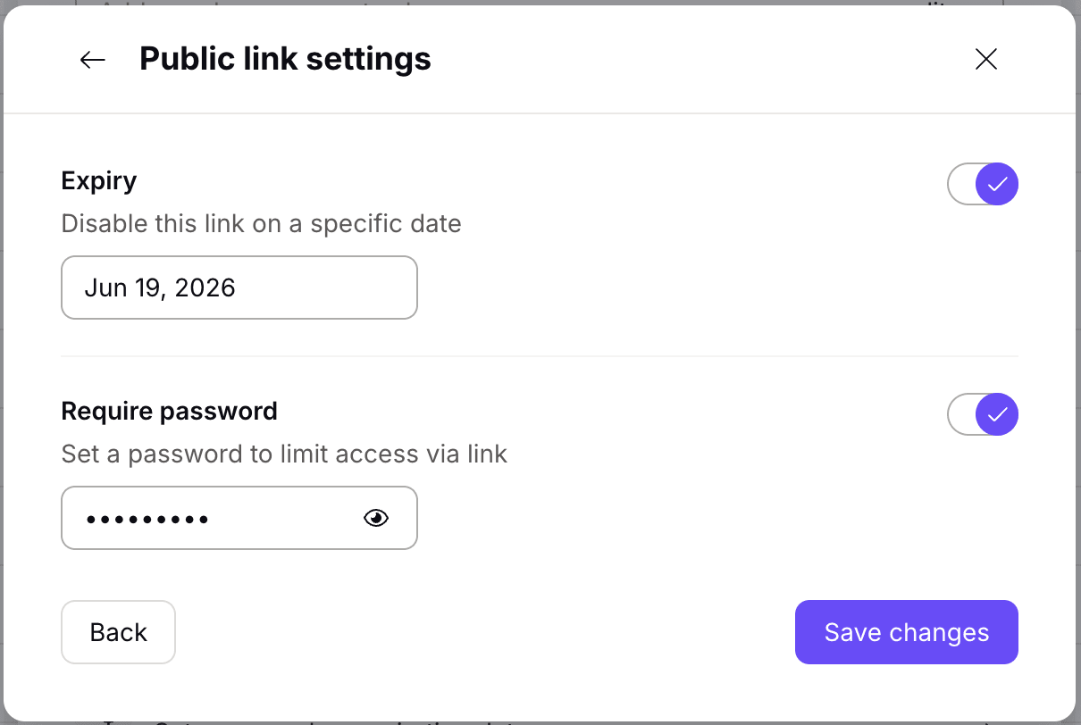 Proton Drive web app shows public link settings