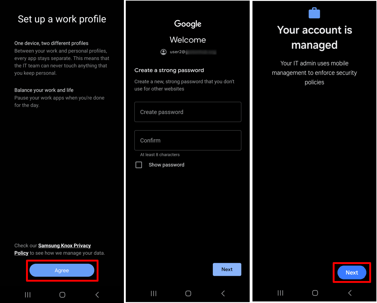 Set up a work profile on the user's Android device