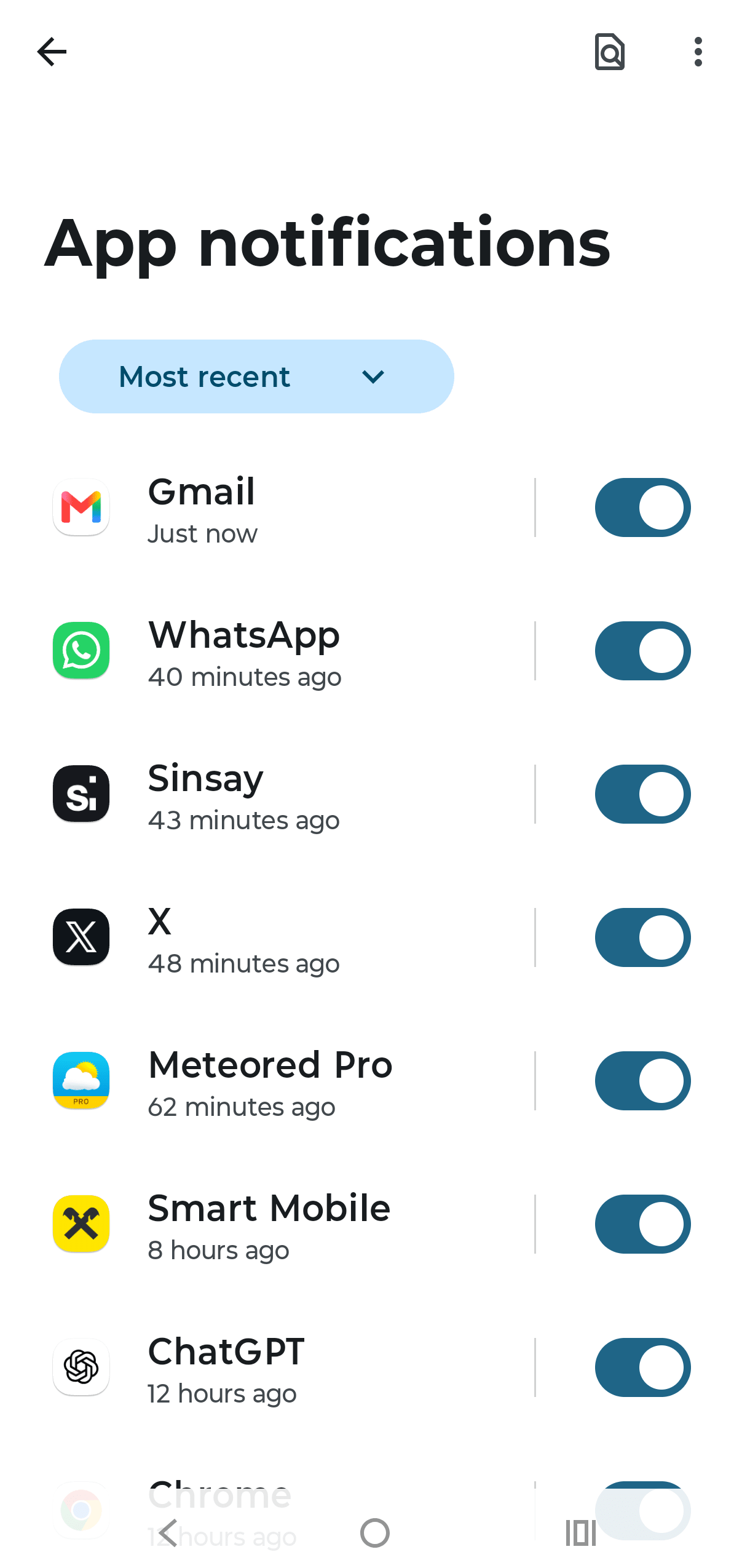 Android App notifications area