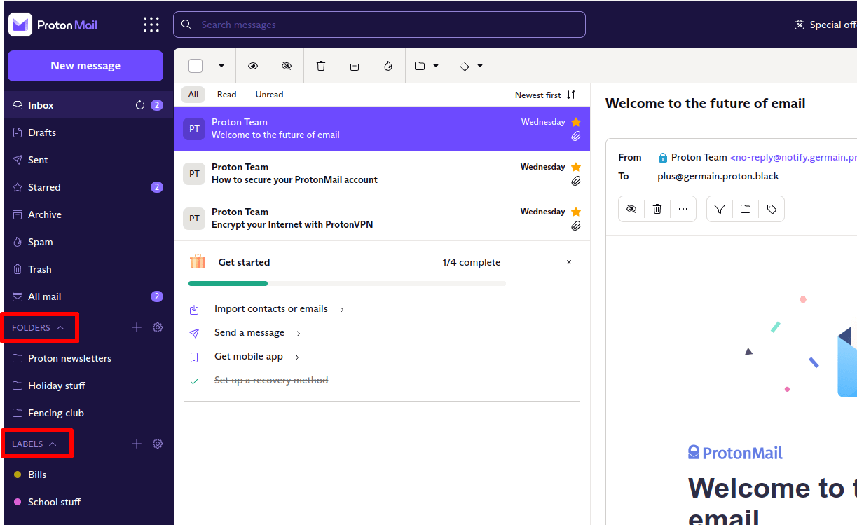 folders labels and subfolders in protonmail