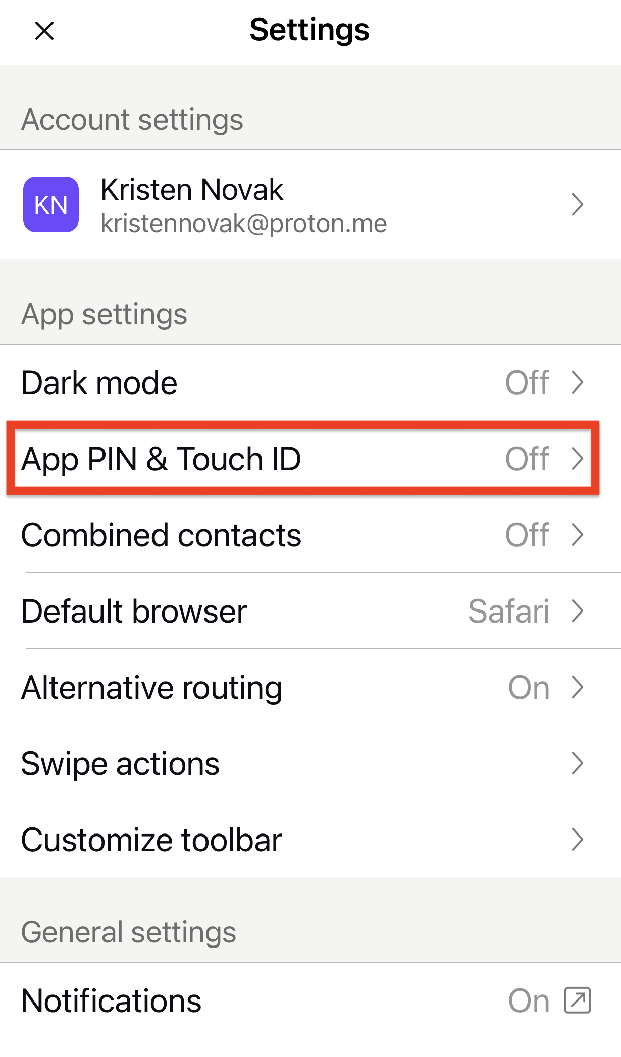 App PIN and Touch ID option
