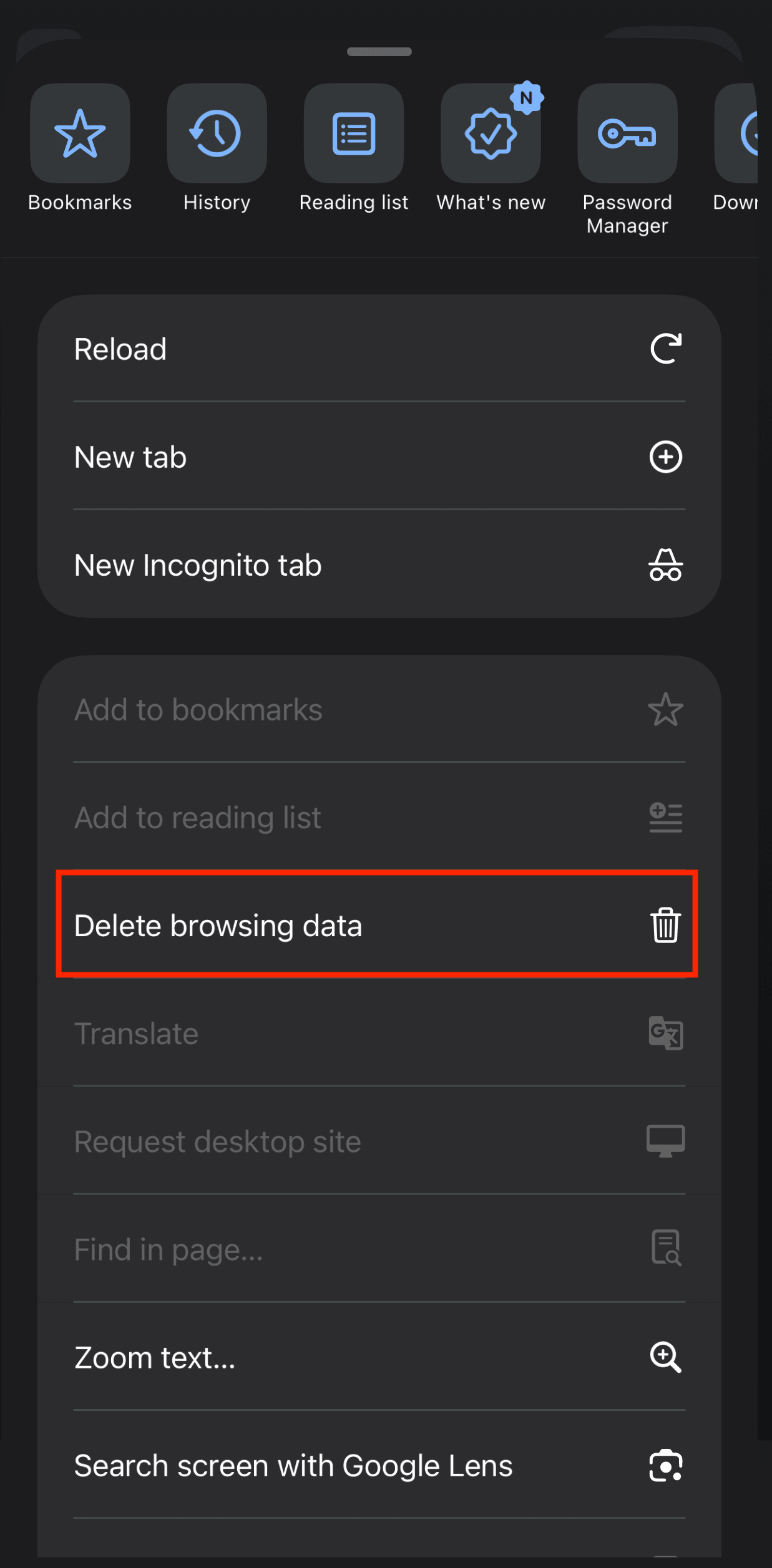 iPhone settings showing how to clear Chrome cache