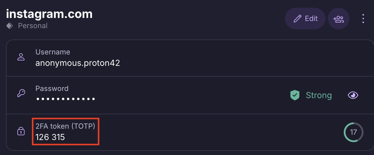 Copy the 2FA token key to paste it to your Instagram account