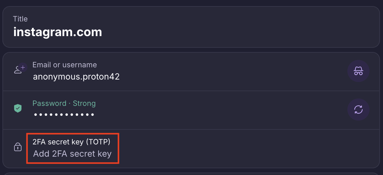 How to add a 2FA TOTP code for Instagram to Proton Pass