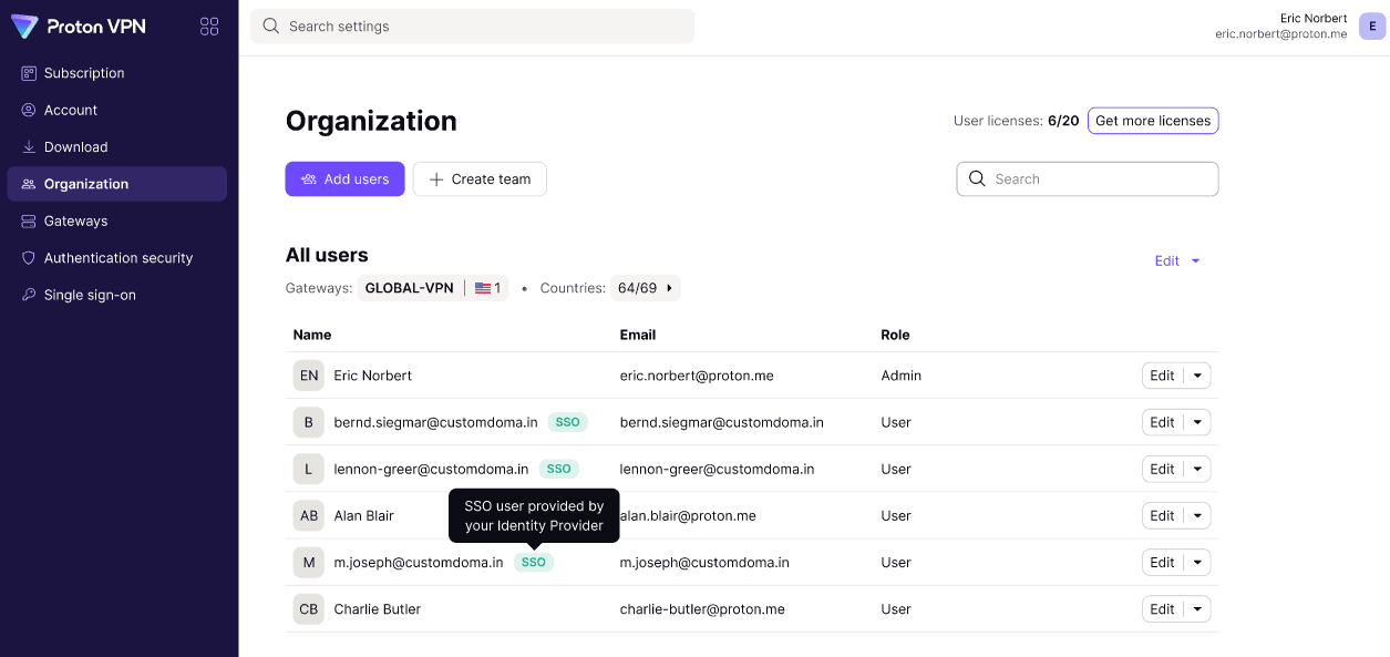 Manage your SSO users
