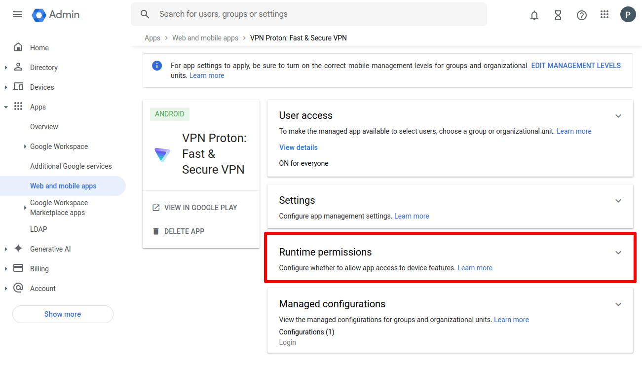 Edit the app's runtime permissions