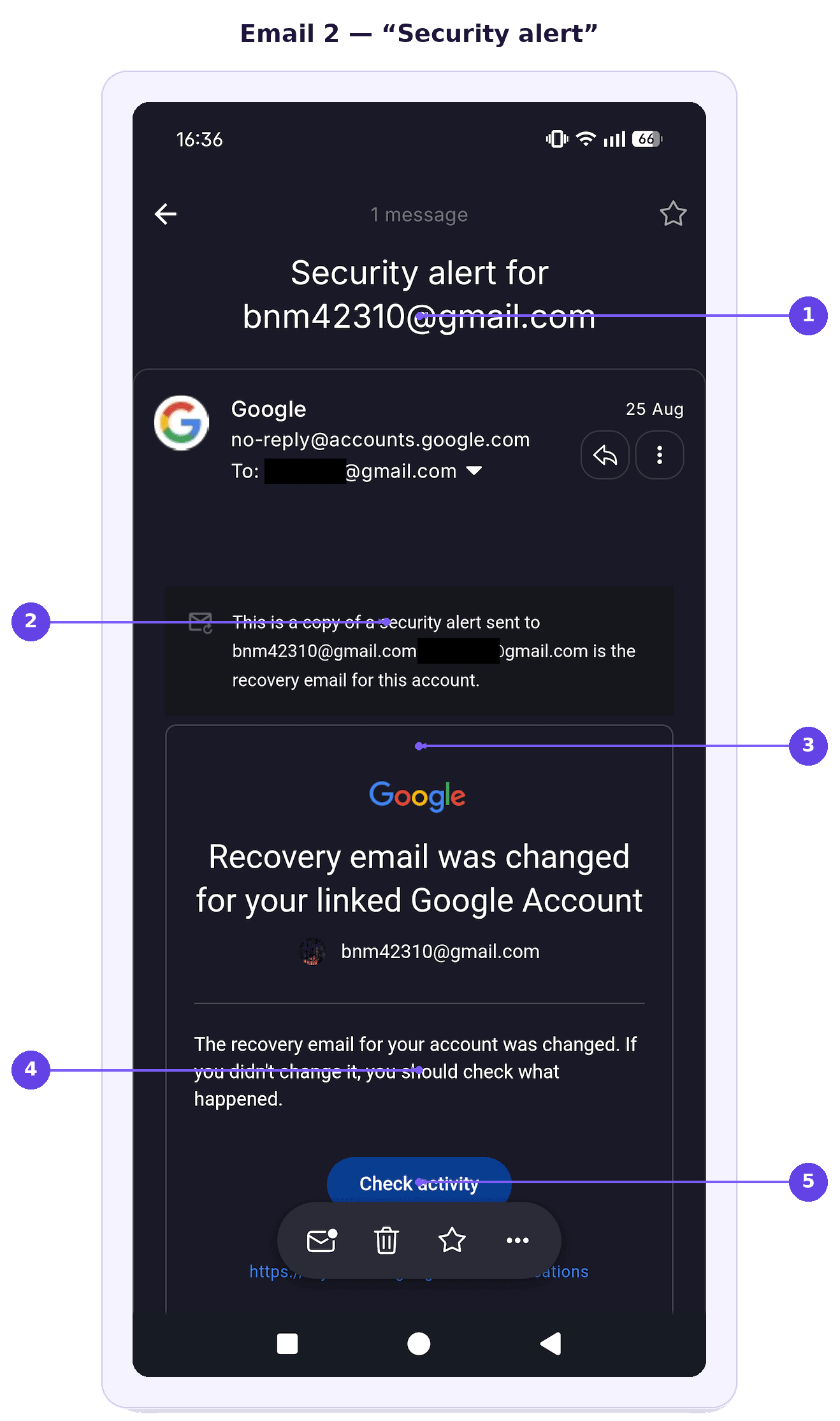 A Google Account security alert scam on Gmail, explained