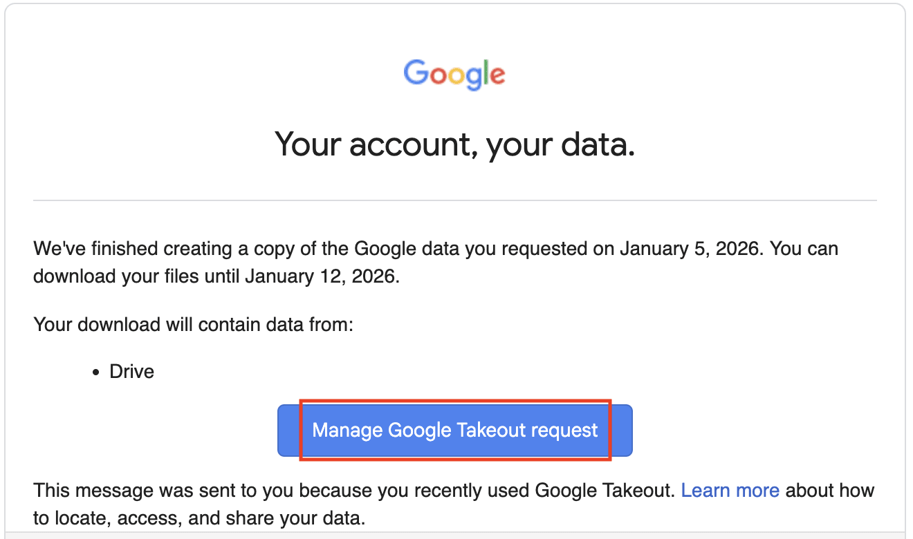 How to manage your Google Takeout request in Gmail