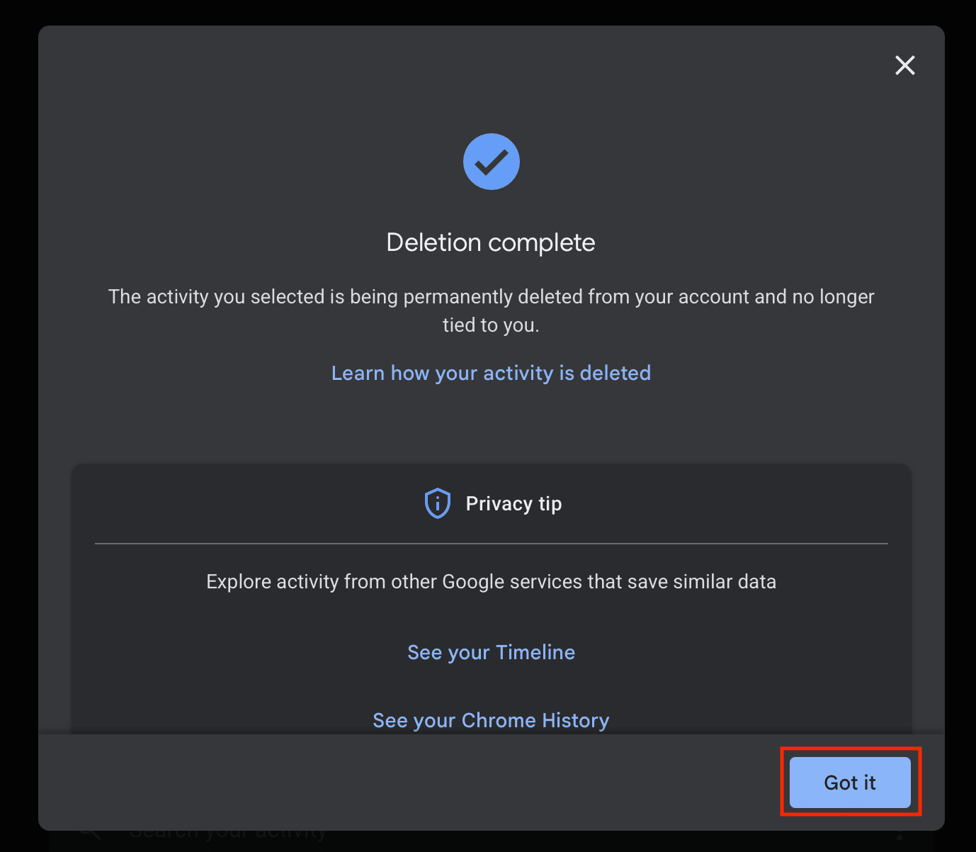 Google deletion complete